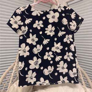 Ann Taylor Floral Shirt - Navy and White